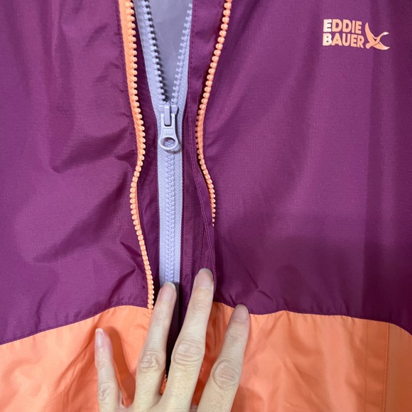Eddie Bauer Kids Colorblock Hooded Windbreaker Jacket Purple Coral Size XL 18 20 - Picture 4 of 11